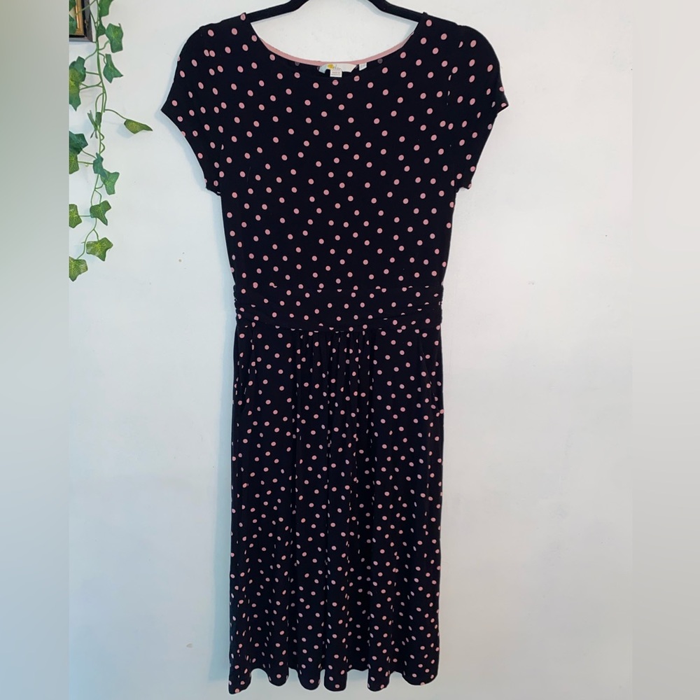 Midi Black With Pink Polkadot dress by Boden